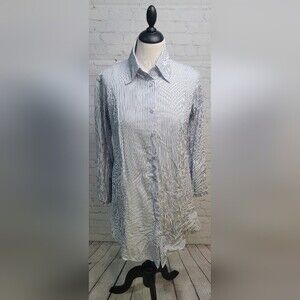 Vintage Bell Women's Tunic Blue White Strip Button Down Top Sz 6 USA Old Money